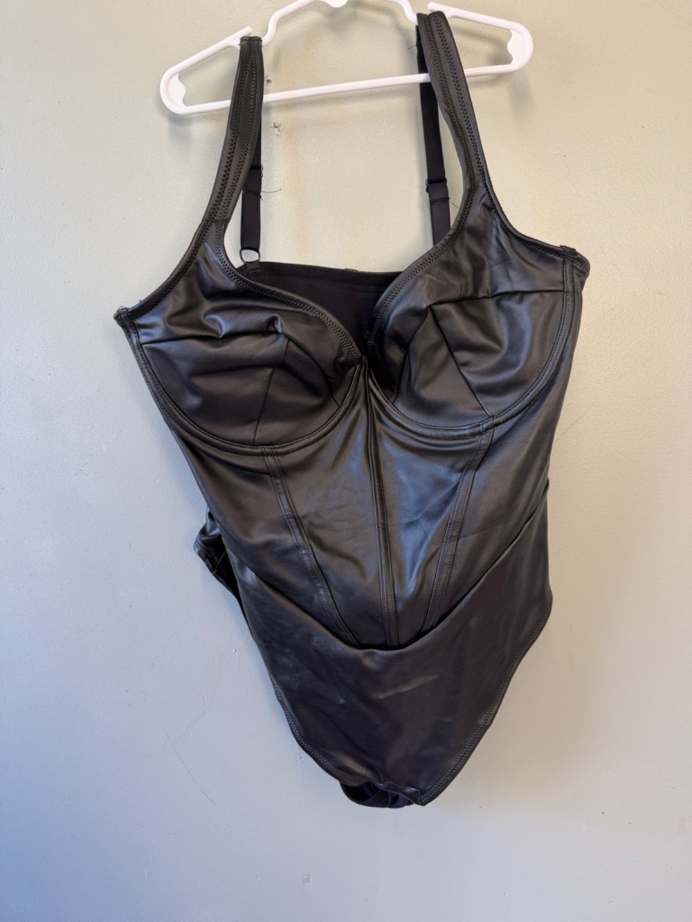 Black Faux-Leather Women’s body suit